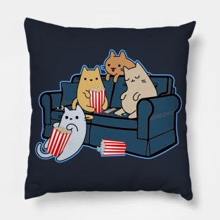 Cats eating popcorn and watching movie night Pillow