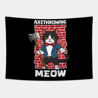 Tuxedo cat and Axe throwing Sport lover gift Tapestry