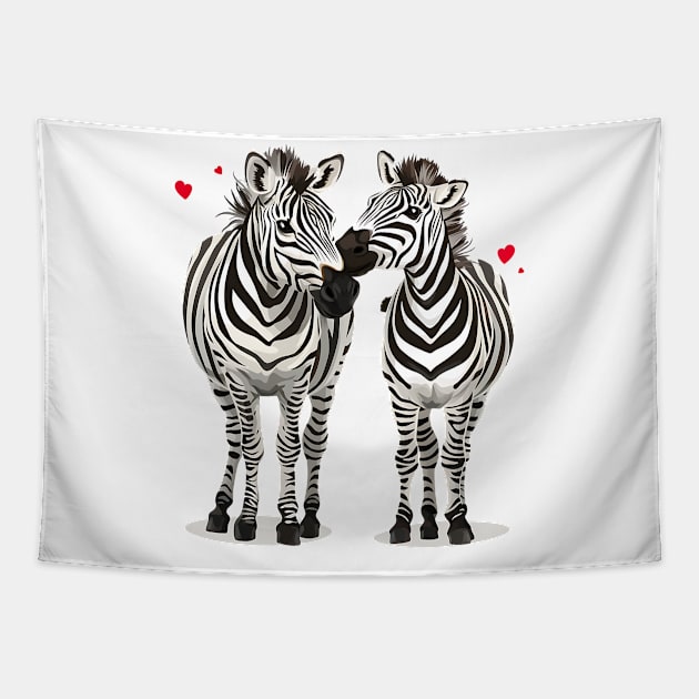 Valentine Cartoon Zebra Couple Tapestry by Chromatic Fusion Studio