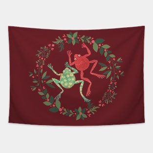 Christmas Twin Frogs Tapestry