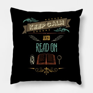 Keep Calm and Read On Retro Vintage Pillow