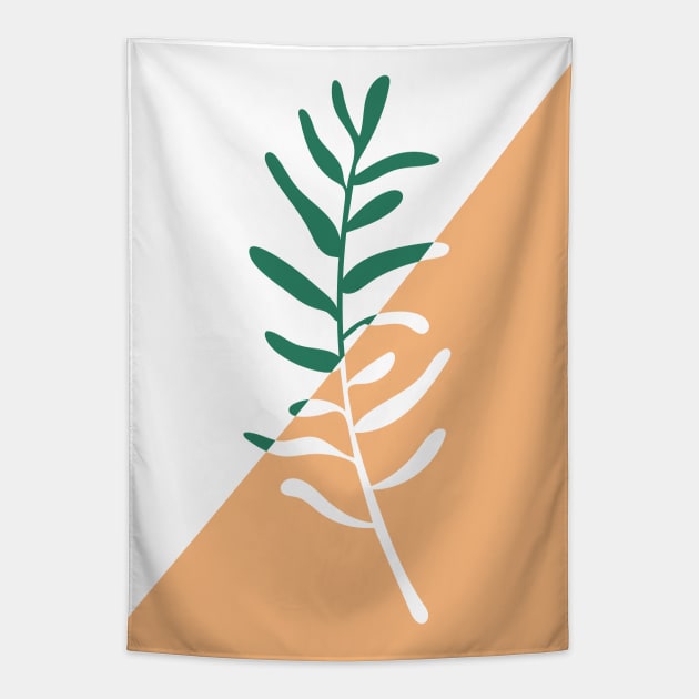 Modern minimal style olive tree branch illustration Tapestry by sziszigraphics