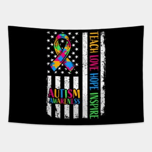 Autism Awareness Ribbon Mom Dad American Flag Autism Tapestry