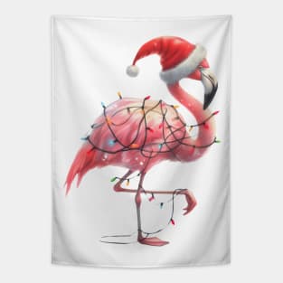 Flamingo Wrapped In Christmas Lights Tapestry