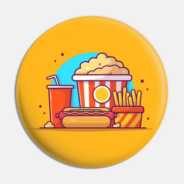 Tasty Combo Menu Hotdog with Popcorn, Soda and French Fries Cartoon Vector Icon Illustration Pin by Catalyst Labs