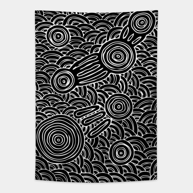 Aboriginal Art - Meeting Places Black Tapestry by hogartharts