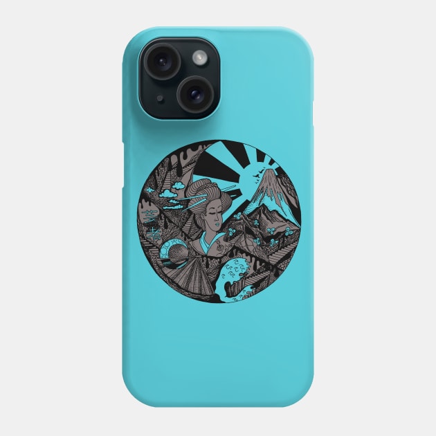 Blue Grey Dreaming of Japan Phone Case by kenallouis