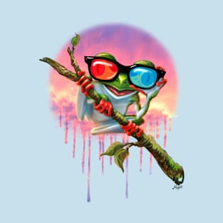 Cute Tree Froggy with 3D Glasses Hanging Out T-Shirt