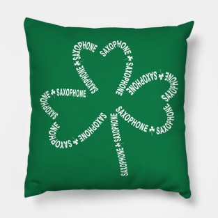 Saxophone White Text Shamrock Pillow