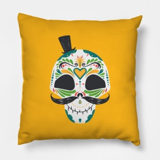 Sugar Skull Top hat and mustache Pillow