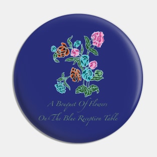 A bouquet of flowers on the blue reception table Pin