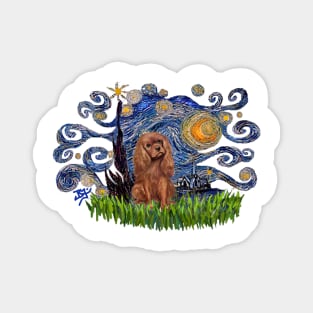 Ruby Cavalier King Charles Spaniel in Starry Night Adaptation Magnet