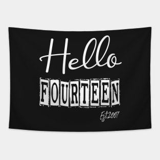 Hello Fourteen Est.2007 14th Funny Birthday Tapestry