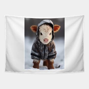 Baby cow winter Christmas Tapestry