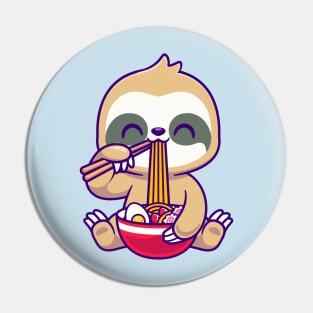 Cute Sloth Eating Ramen Bowl With Chopstick Cartoon Pin