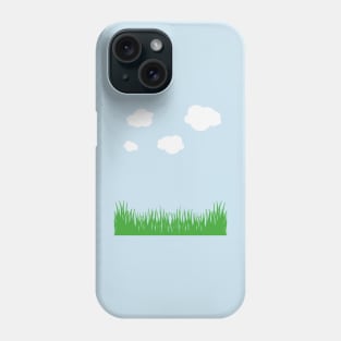 cloud and grass, white clouds green grass blue tee, sky t-shirt, blue sky cloud and grass, retro 8-bit clouds Phone Case