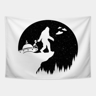 Alien And Bigfoot Silhouette Tapestry