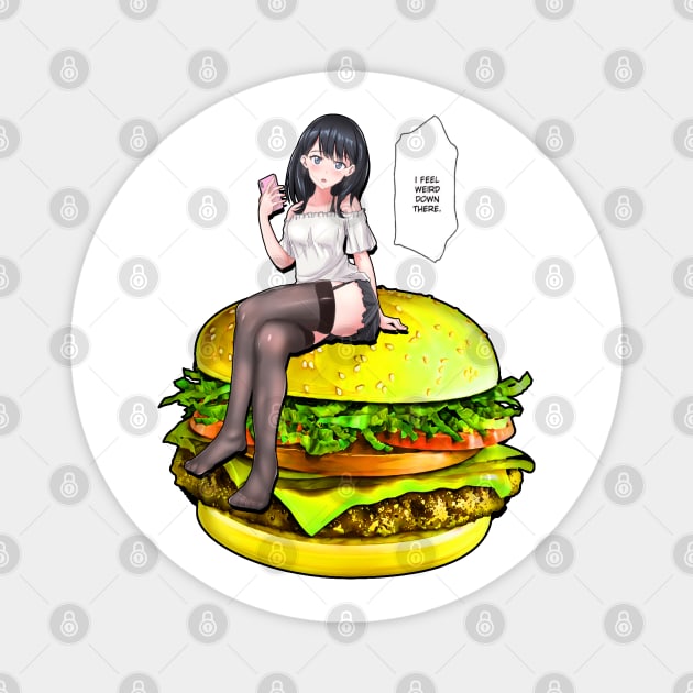 Anime Waifu Sitting on Burger v3 - Anime - Magnet | TeePublic