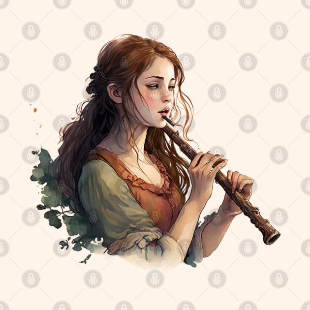 musical instrument | beautiful girl with flute by A&A