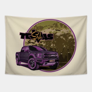 Texas-Style Ford Truck beach scene purple and camouflage colors Tapestry