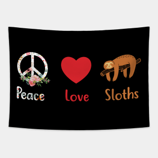 Peace Love Sloths Peace Sign Tapestry