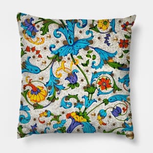 FLORENTINE RENAISSANCE FLORAL Gold Blue Flowers,Swirls,Fruits, Leaves Pillow