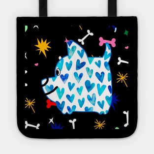 Doggy with blue hearts Tote