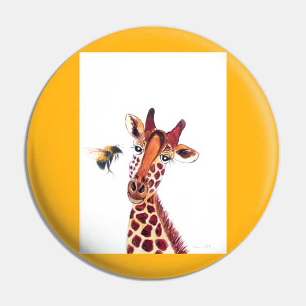 Cute Giraffe and a Bumble bee Pin by Casimirasquirkyart