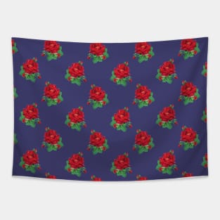 Red vintage roses on navy blue Tapestry
