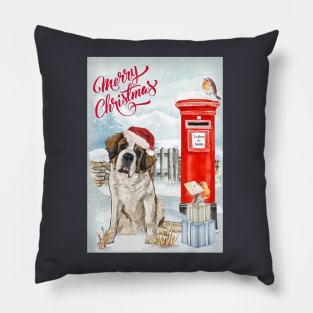 Saint Bernard Merry Christmas Santa Dog Holiday Greeting Pillow