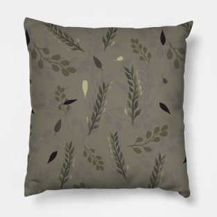 Olive Green Branches & Falling Leaves Wallpaper Pillow