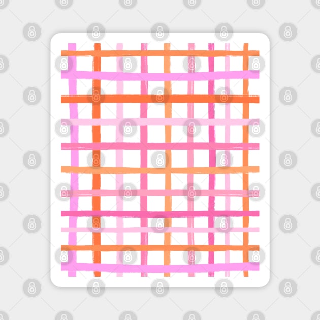 Multi Pink and Orange Free Hand Stripy Check Magnet by OneThreeSix