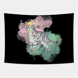 Pretty floral watercolor cat design Tapestry