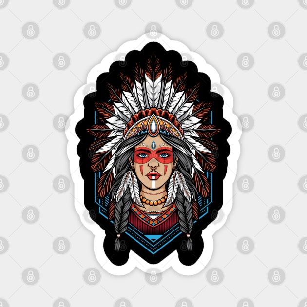 Warrior indian girl tribal Magnet by Pixel Poetry