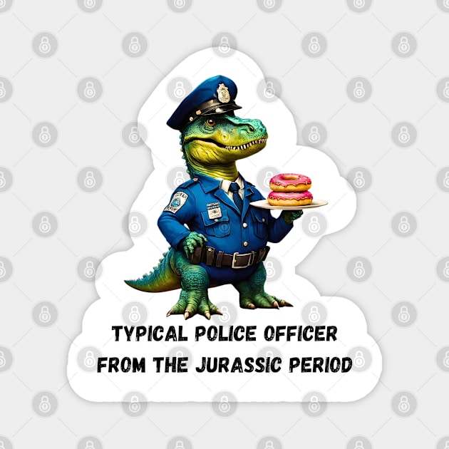 Donut Loving Dino Cop Magnet by Doodle and Things