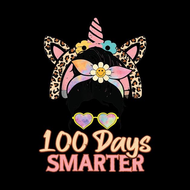 100 Days Smarter Girls Messy Bun Hair 100th Day Of School by Artyui