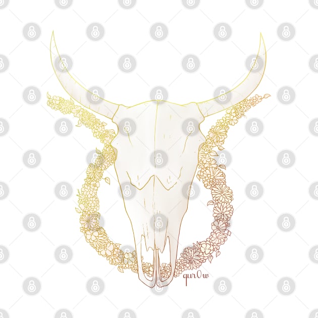 Taurus Skull - Half Colour by Qur0w