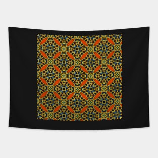 Blue, Yellow and Orange Beadwork Inspired Print Tapestry