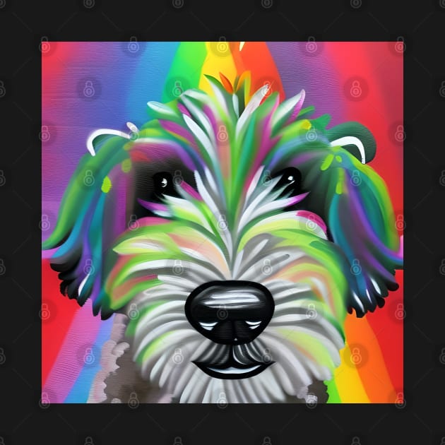 Sheepadoodle Rainbow Painting by KayBee Gift Shop