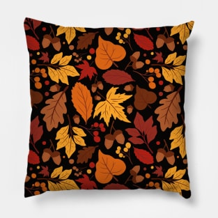 Autumn Pattern No 01 - Black - Warm Fall Leaves Pattern Motifs Pillow