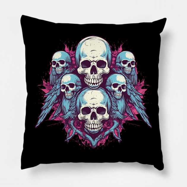 Skulls with Wings Pillow by TOKEBI