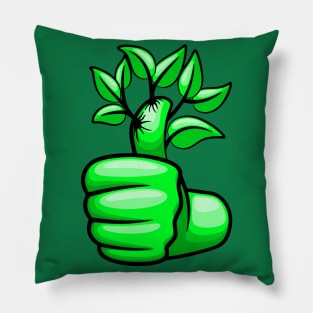 Green Hand Thumb Up and Leaves Ecological Icon Pillow