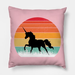 Retro Sunset Unicorn In A Field Pillow