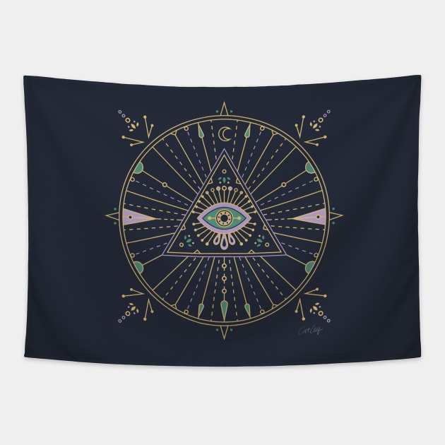 Purple & Green Evil Eye Mandala Tapestry by CatCoq