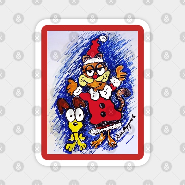 Garfield and Odie Friends Christmas Magnet by TheArtQueenOfMichigan 