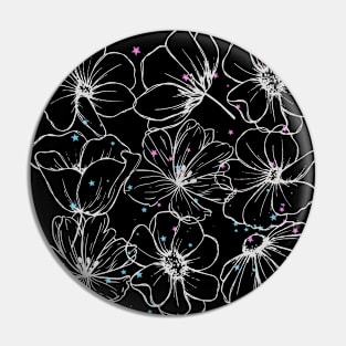 White Flowers lines pattern Pin