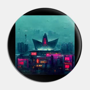 Neon Regal - Cyberpunk Cityscape Operahouse Pin