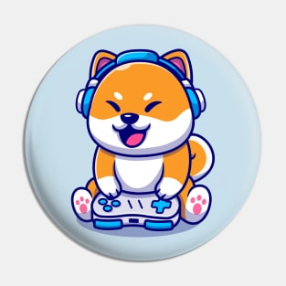 Cute Shiba Inu Dog Gaming Cartoon Pin