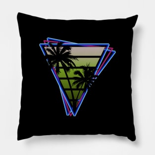 Retrowave style palm tree sunset mean green Pillow