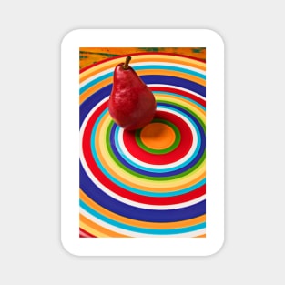 Red Pear On Circles Plate Magnet